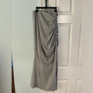 Naked Wardrobe Gray Maxi Skirt with Ruched Detail
